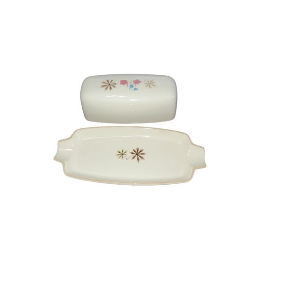 Mid-century Fransiscan Color Seal Covered BUTTER DISH w/ Lid Larkspur Pattern - Picture 2 of 4